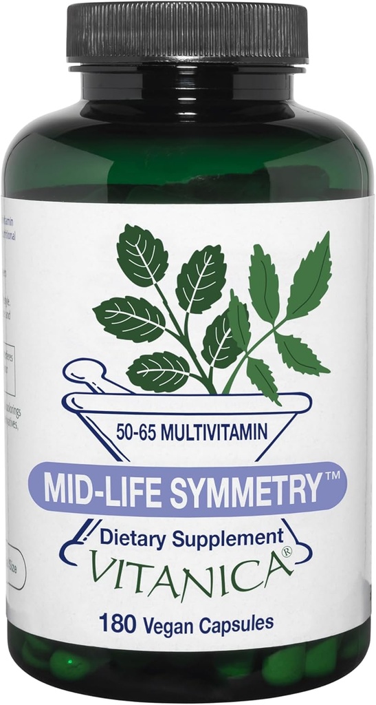 Vitanica - Symétrie de la mi-vie, 50-65 multivitamines quotidiennes et minéraux, végétalien, 180 capsules