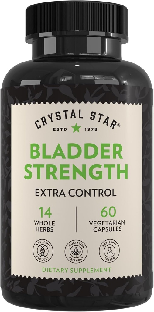 Cristal Star Bladder Strength (60 capsules) – Herbal Urinary Tract Health and Extra Strength Bladder Control Supplement, extrait de canneberge, extrait de graines de citrouille, plantain et racine de Yam sauvage, non-OGM