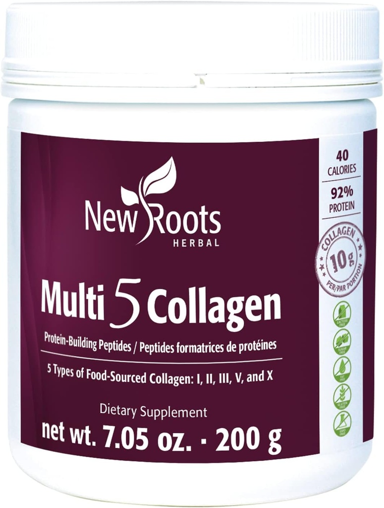Nouveau supplément de poudre de collagène multi5 (types I, II, III, V et X) collagène hydrolysé - sans lait et sans gluten - 12g par portion - 7,05 oz