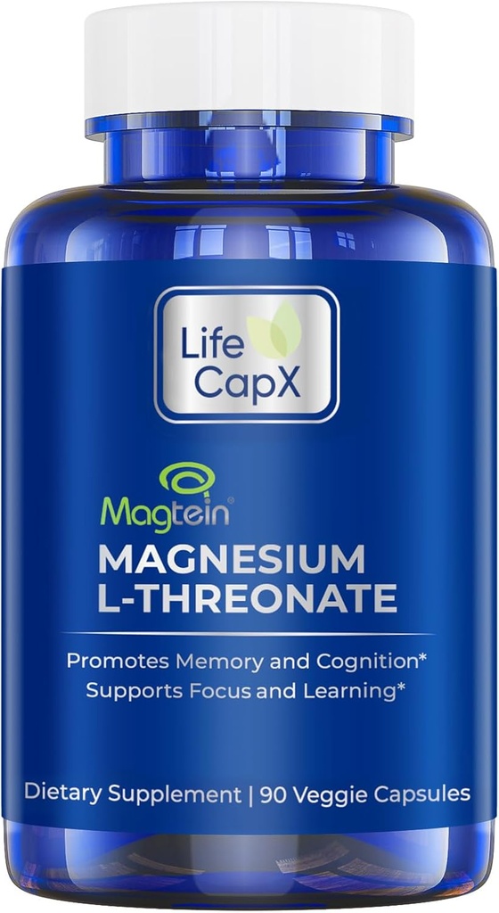 Gélules de magnésium L-Thréonate, forme originale brevetée MagteinTM de magnésium (Mg), améliorer la mémoire, la cognition et la qualité du sommeil (90 capsules)
