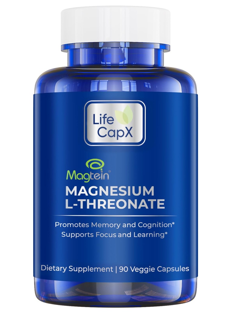 Gélules de magnésium L-Thréonate, forme originale brevetée MagteinTM de magnésium (Mg), améliorer la mémoire, la cognition et la qualité du sommeil (90 capsules)