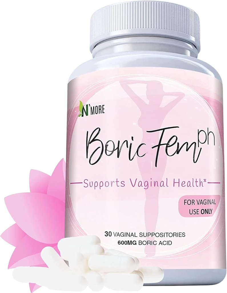 N'More Acides Boriques Suppositoires vaginales - 100% Pure Made in USA - Boricfem soutenir la santé vaginale (un) (30 portions, suppositoires d'acide borique)