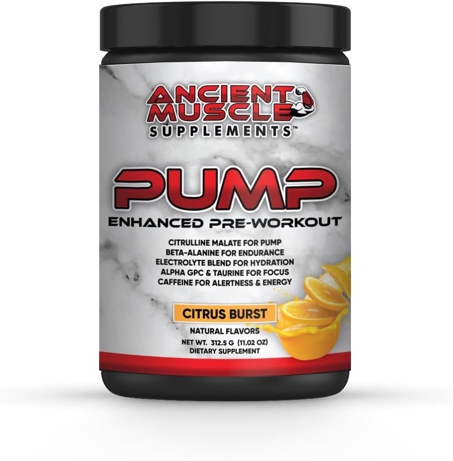 Supplément de pré-entraînement de pompe avec le malate de Citrulline, Beta Alanine, Alpha GPC - Supplément de pompe amélioré améliore l'énergie, la concentration et l'absorption - Poudre de protéines Citrus Burst