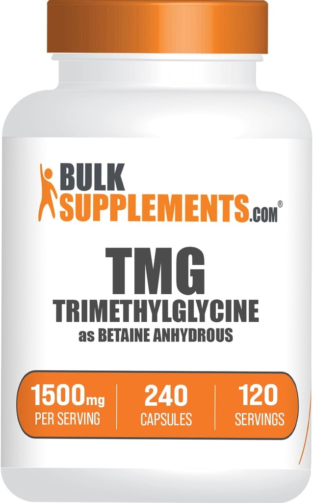BulkSupplements.com Capsules TMG - Triméthylglycine sous forme de bêtaine anhydre, Supplément TMG - Sans gluten, 2 capsules par portion (1500mg), 240 Nombre (paquet de 1)