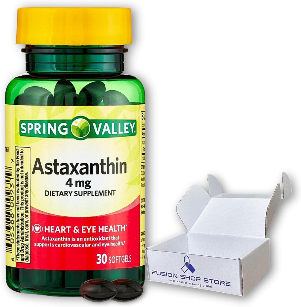 Astaxanthine 4 mg- 30 Compte, (paquet de 1), Boîte par magasin Fusion Shop