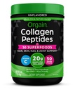 Orgain Hydrolyzed Collagen Powder + 50 Organic Superfoods For Women & Men, 20g Grass Fed Collagen with Vitamin C, Unflavored - Hair, Skin, Nail, & Joint Support Supplement, Non-GMO, Type I & III, 1lb