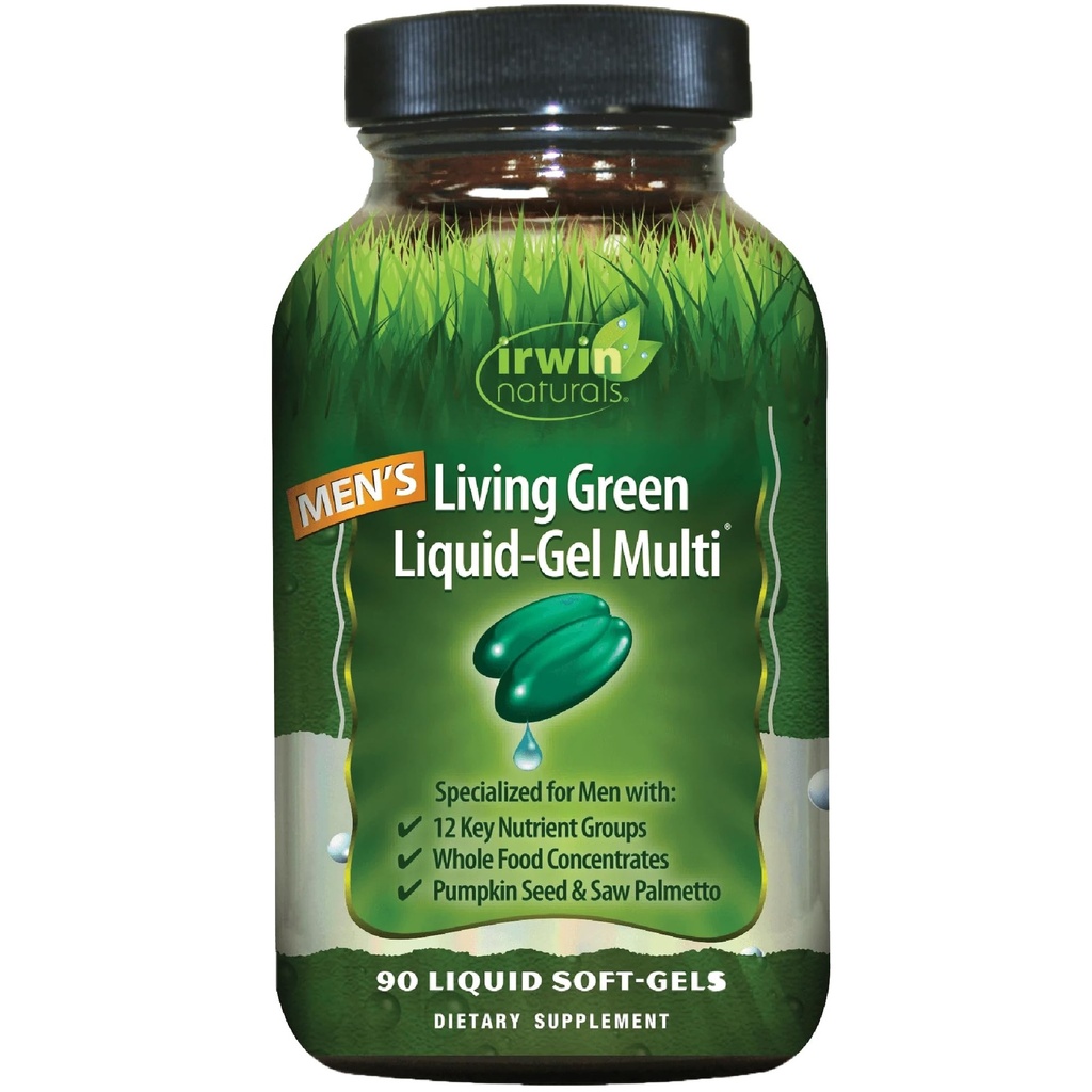 Irwin Naturals Les hommes vivent vert liquide-gel multi - 70 nutriments essentiels, vitamines à spectrum complet, mélange de nourriture entier - ciblé Adrénal et soutien du cerveau - 90 softgels liquides