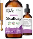 Wild & Organic Skullcap Tincture - Relaxation, Good Mood, Calmness - Liquid Skullcap Herb Supplement - Vegan, Sugar & Alcohol-Free Drops - 2 fl oz