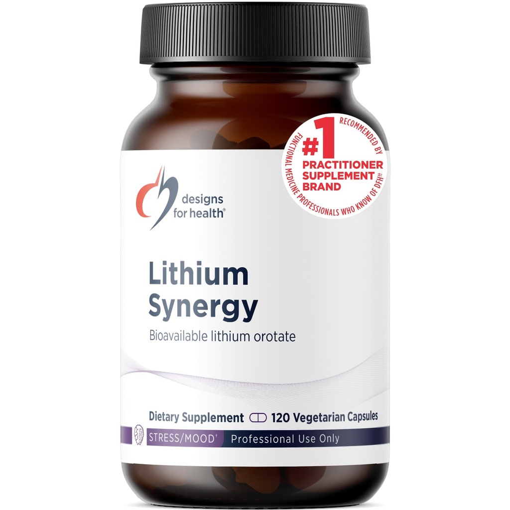 Designs for Health Lithium Synergy - 5mg Orotate de lithium avec TMG + B12 méthylcobalamine - Biodisponible Mood + supplément de soutien à la méthylation, non-OGM + végétarien (120 capsules)