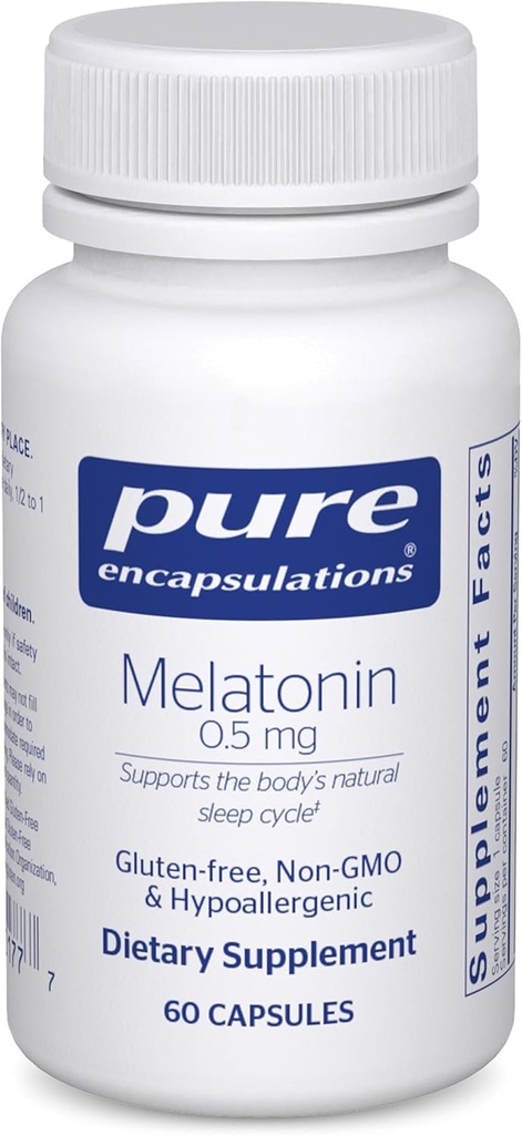 Encapsulations pures Mélatonine 0,5 mg - Aide au sommeil naturel pour le coucher - Réglemente Cycle du sommeil - 0,5 mg Mélatonine - Vegan & Non-OGM - 60 Capsules