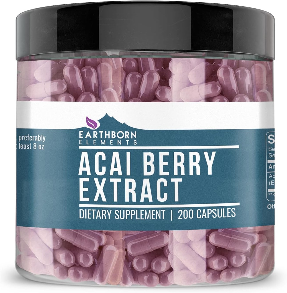 Éléments terriens Acai Berry Extract 200 capsules, pures et non diluées, sans additifs