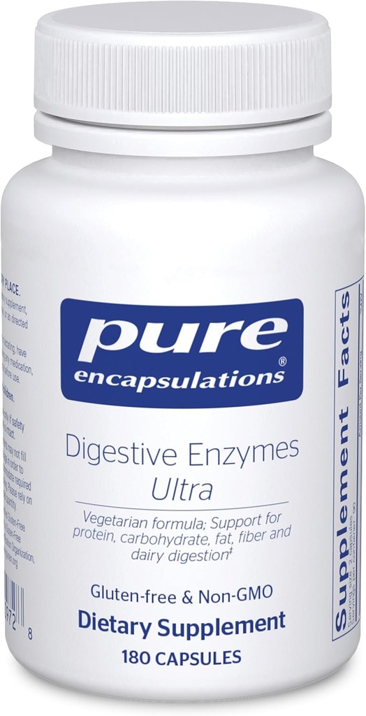 Encapsulations pures Enzymes digestifs Ultra - Supplément enzymatique digestif végétarienne pour soutenir la digestion des protéines, des glucides, des fibres et des produits laitiers* - 180 capsules