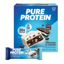Barres de protéines pures, haute protéine, collations nutritives pour soutenir l'énergie, faible sucre, sans gluten, biscuits et crème, 1,76oz, 12 pack