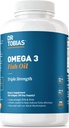Dr Tobias Omega 3 Huile de poisson, 2000mg Triple Strength avec 800mg EPA 600mg DHA par service, huile de poisson Omega 3 suppléments pour le coeur, le cerveau et le soutien immunitaire, 180 Softgels, 90 portions