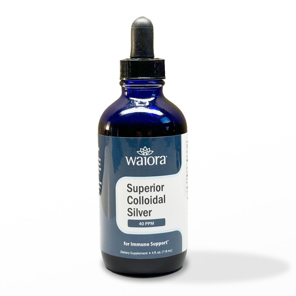 Superior Colloïdal Silver, Waiora, supplément minéral liquide, 40 PPM, pour le support immunitaire, bouteille en verre bleu avec goutteau (1 bouteille/22 serv.)