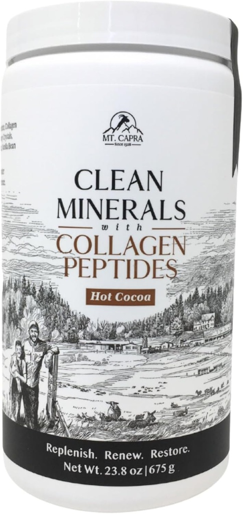 Mt. Capra Nettoyez les minéraux avec des peptides de collagène.Cocoa chaud sain avec des minéraux de lait de chèvre et des peptides de collagène de type I et III pour 10 g de protéines.