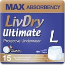 Sous-vêtements pour adultes LivDry Large Ultimate Incontinence, Couches pour adultes Max Absorbent avec protection contre les fuites, L, 15-Pack
