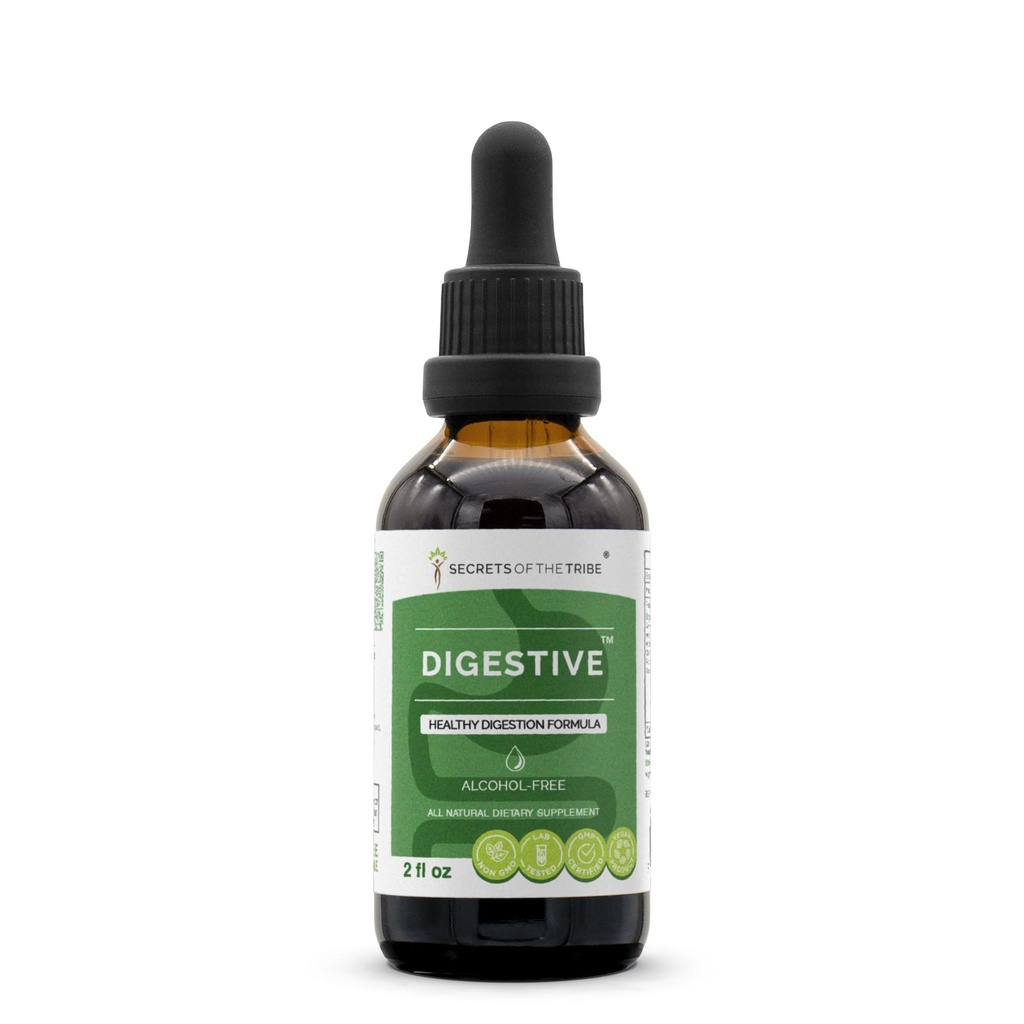 Secrets de la tribu - Digestive, formule de digestion saine, mélange de suppléments à base de plantes gouttes sans alcool extrait liquide (2 fl oz)