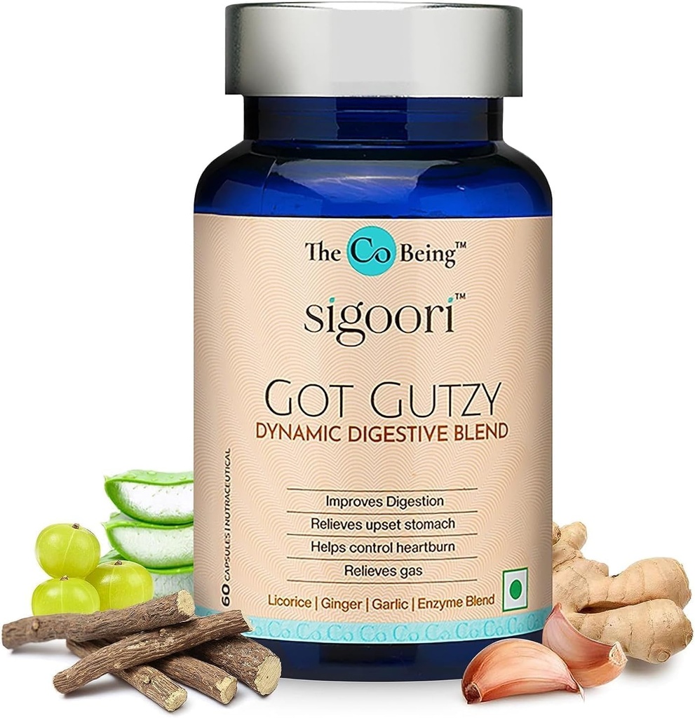 Suppléments santé Gut pour les hommes et les femmes, Got Gutzy, Contient Turmeric, Ginger, réglisse, Aloe Vera et enzymes digestives, pour la santé digestive, l'acidité, la constipation, Nausées, 60 Capsules.