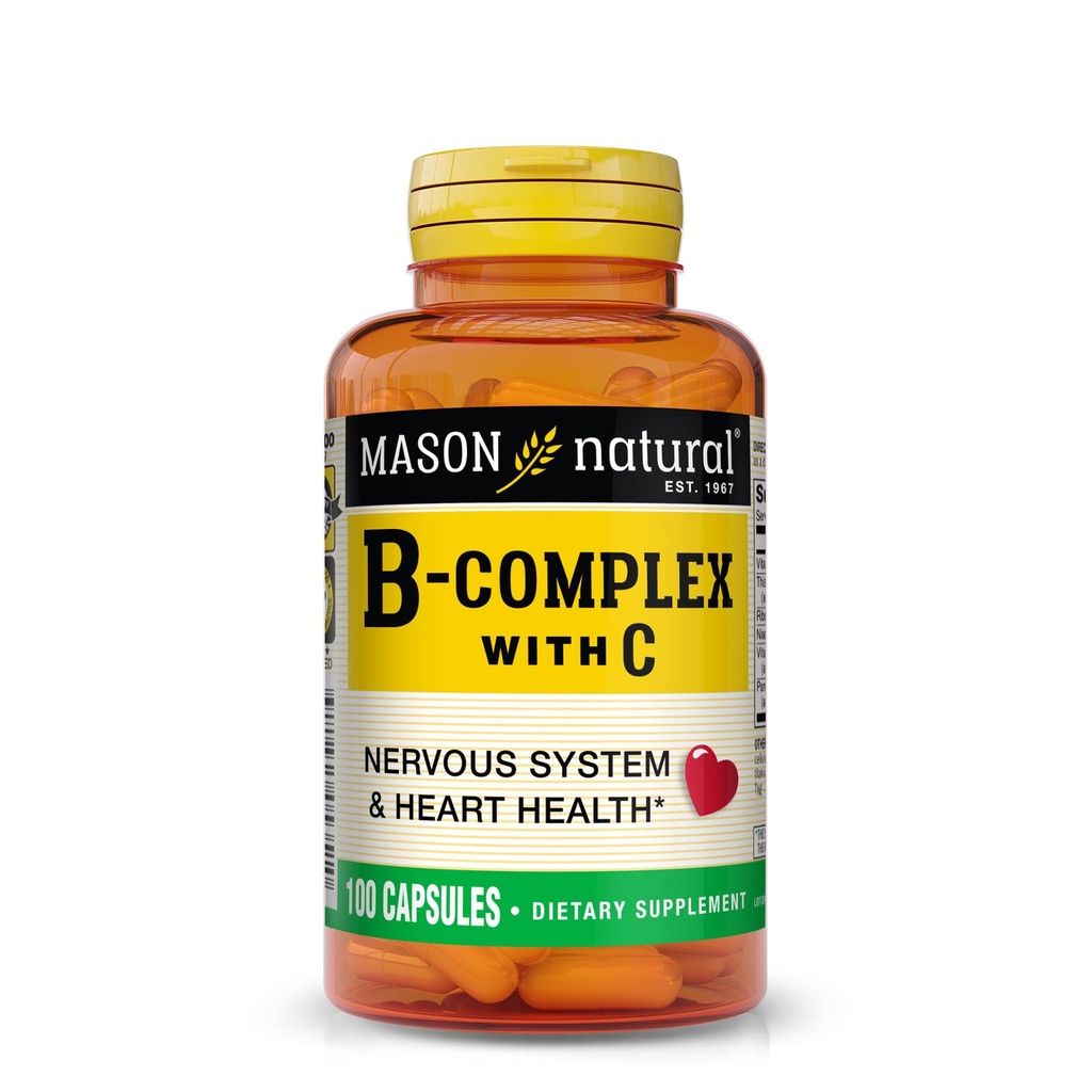 MASON NATURAL B-Complex avec vitamine C – Système nerveux et soutien de la santé cardiaque – 100 capsules
