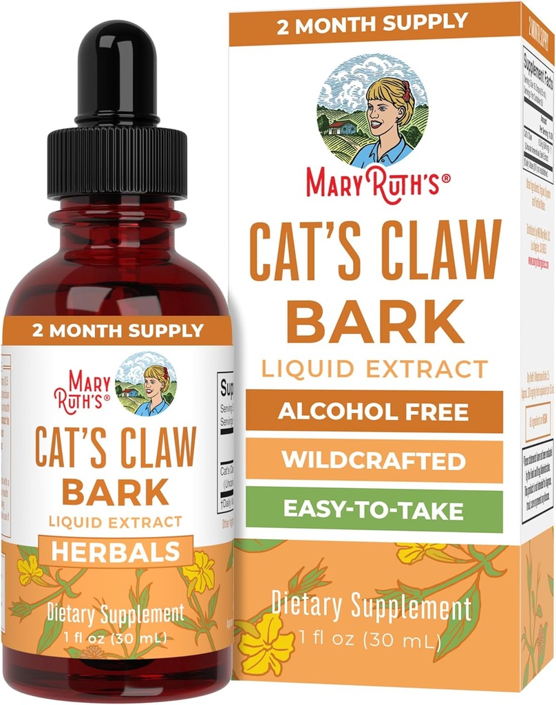 MaryRuth Organics Claws Cat's Herbal Liquid Drops (déchets liquides à base de plantes) 2 mois Approvisionnement en chats non aromatisés Teinture de griffes Uncaria tomentosa (projet non-OGM vérifié) Vegan (sans gluten) 1 Fl Oz