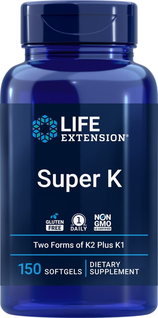 Extension de vie Super K, 150 Softgels, avec vitamine K1 et K2 - MK4 & MK7