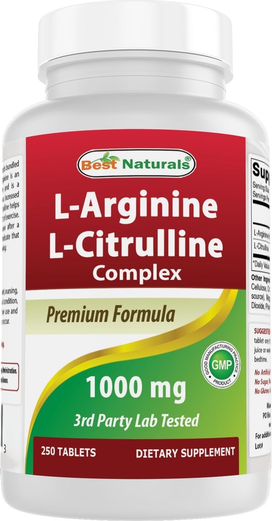 Les meilleurs comprimés complexes L-Arginine L-Citruline naturels, 250 comtes