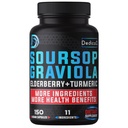 11en1 Graviola Sourop Capsules pendant 5 mois Approvisionnement avec des fruits, des baies de sureau, des curcuma, des gingembres, du chardon, des canneberges et plus - Mood, Immune et santé du corps - 150 Capsules Vegan