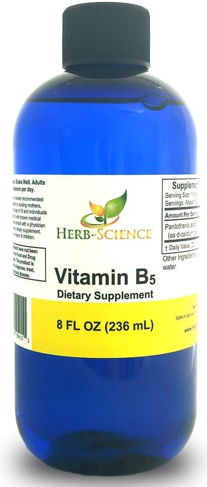 Vitamine liquide B5 – 192 portions – Acide pantothénique à haute absorption pour l'énergie, l'humeur et le soutien nerveux – Sans alcool végétalien non OGM – mieux que les capsules ou les pilules – 8 Fl Oz