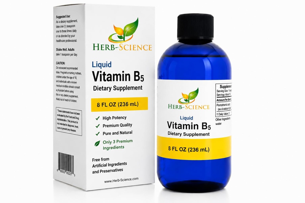 Vitamine liquide B5 – 192 portions – Acide pantothénique à haute absorption pour l'énergie, l'humeur et le soutien nerveux – Sans alcool végétalien non OGM – mieux que les capsules ou les pilules – 8 Fl Oz