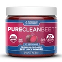PureClean Beet Premium Beet Juice Powder - 100% Organic Nitric Oxide Support for Clinically-Proven 3X Greater Circulation, Endurance & Energy - Fièrement pressé par le froid, Eco Friendly, USA - 30 Servants