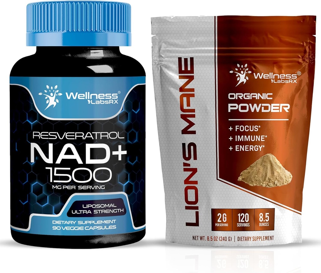 BIEN-ÊTRE LABSRX NAD+ Supplément Capsules 1500mg - Lions Mane Poudre 2000mg