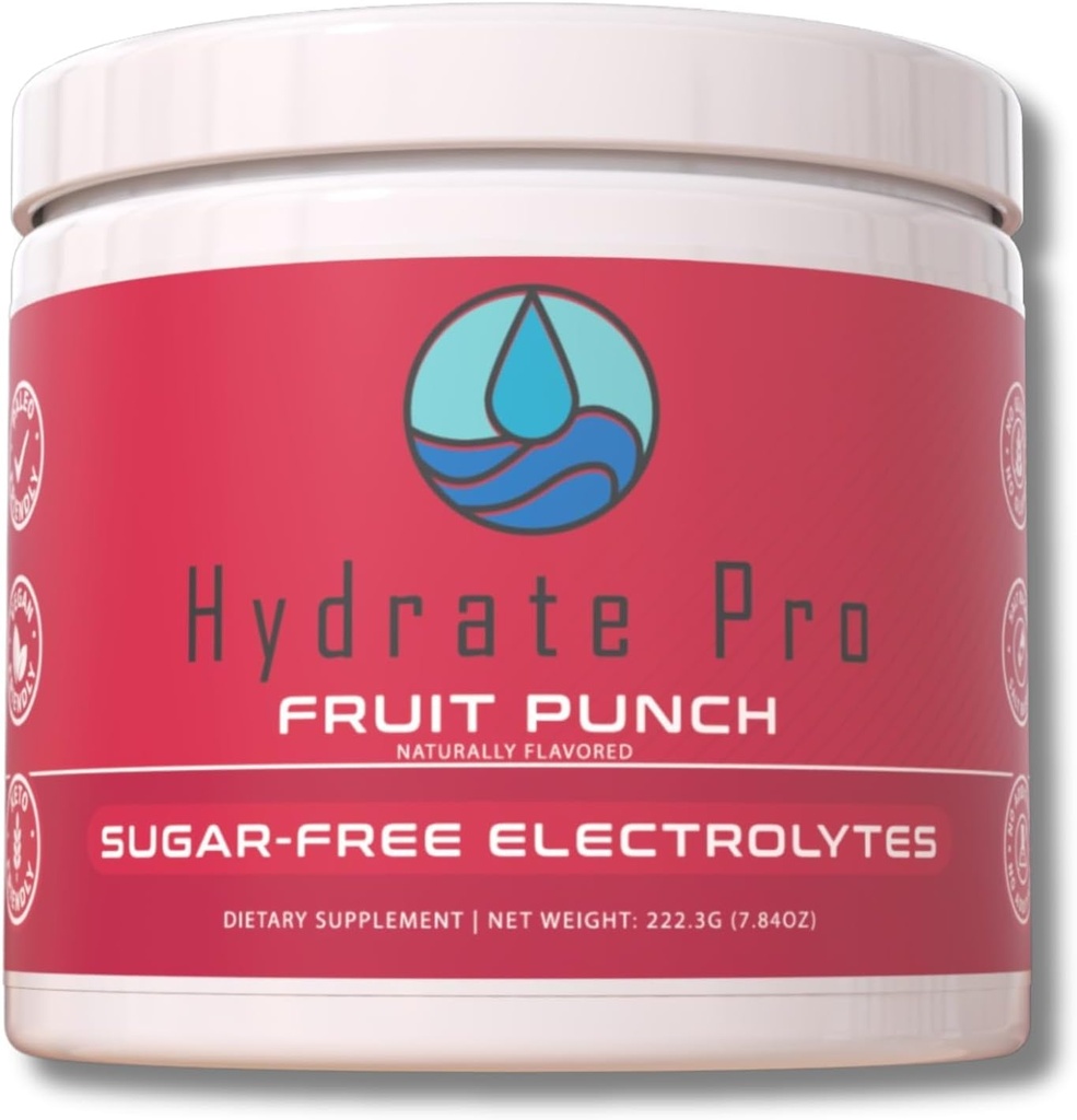 Poudre d'électrolyte sans sucre $ 1000mg Complexe d'électrolyte à haute teneur en sodium $ POTS Support et prévention de la grippe kéto $ 45 Servants Hydratation naturelle (Fruit Punch)