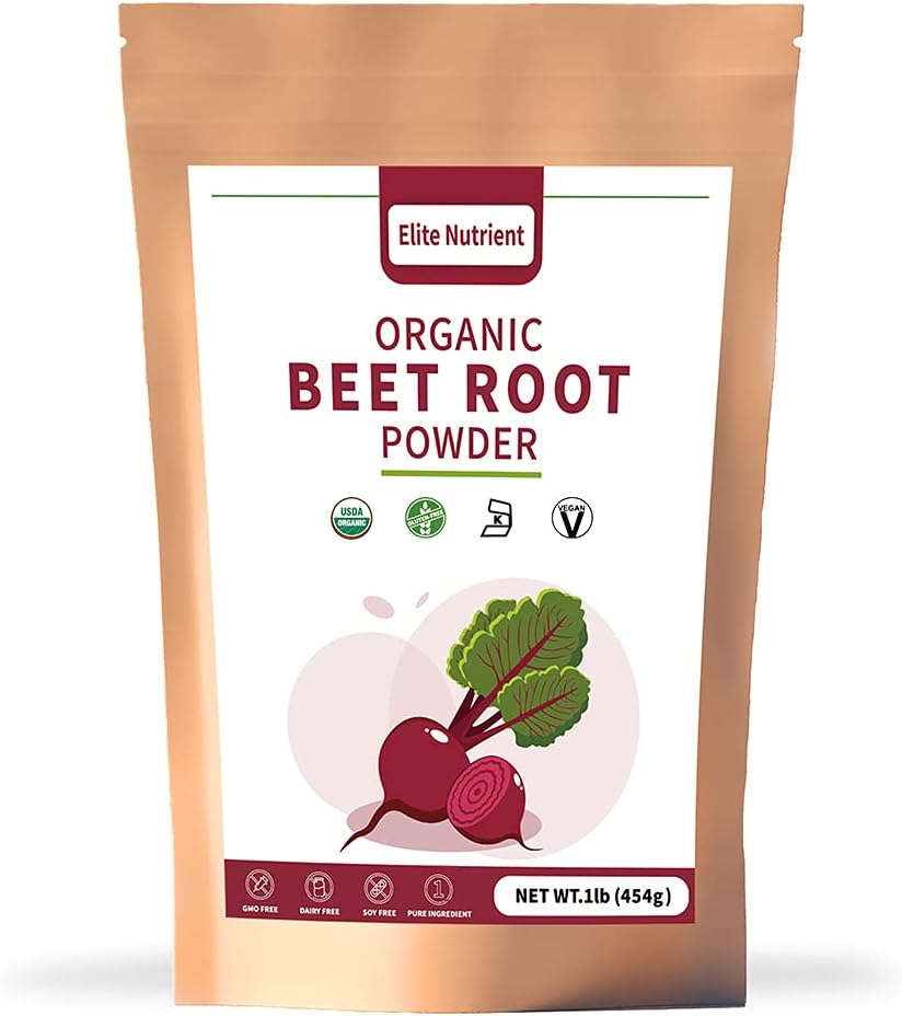 Poudre de racine de betterave biologique, sans OGM, sans gluten, superaliment végétalien, booster à oxyde nitrique, augmenter l'endurance et améliorer la performance de l'exercice (16 oz.)