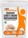 BulkSupplements.com Poudre d'extrait de champignons de lion biologique - Supplément de champignons, Supplément Cerveau pour le soutien de la mémoire et de la concentration - Vegan, 1g par service, 500g (1,1 lb) (paquet de 1)