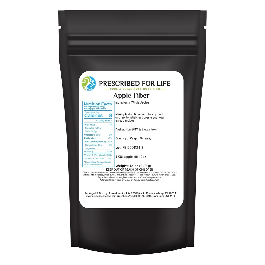 Poudre de fibre de pomme prescrite pour la vie, supplément naturel de fibre de pectine de pomme pour la santé digestive, végétalien, non OGM, sans gluten (12oz / 340g)