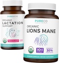 Soutien à l'allaitement et à la crinière des lions (approvisionnement d'un mois) Ensemble d'esprit maternel de soutien à l'allaitement biologique - Aide aux mères allaitantes (60 capsules) et au champignon biologique de la crinière des lions 10:1 Extrait (60 Capules)