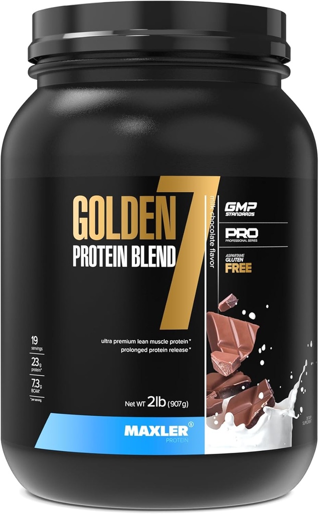 Mélange de protéines Maxler Golden 7 - Poudre de protéines pour le gain musculaire et la récupération - Poudre de protéines de chocolat au lait 2 lb