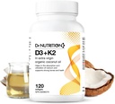 Vitamine D3 + K2 dans l'huile de noix de coco biologique, Vitamine K2 MK7 + D3 (1000IU), formule de santé rapide des os et du coeur, aide à absorber et à utiliser le calcium, soutient l'immunité, améliore l'humeur - 120 Softgels