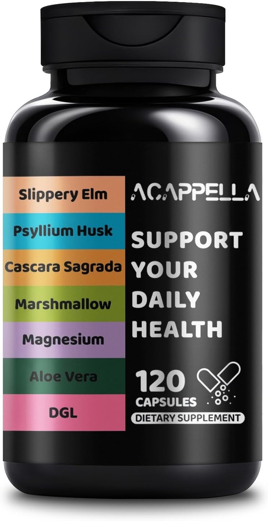 ACAPPELLA Slippery Elm, Psyllium Husk, Cascara Sagrada, Marshmallow, Magnésium, Aloe Vera, DGL Capsule - Probiotic Blend Digestive Gut Health Supplement (1)