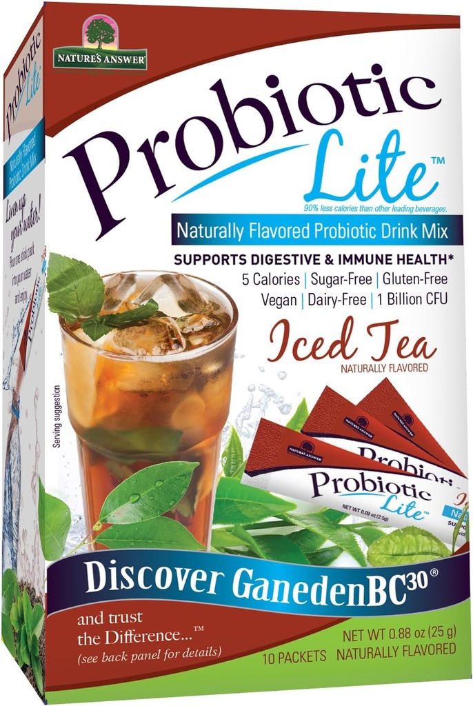 Nature's Answer Probiotic Lite Stick Pack Supplément, Thé glacé, 10 Compte