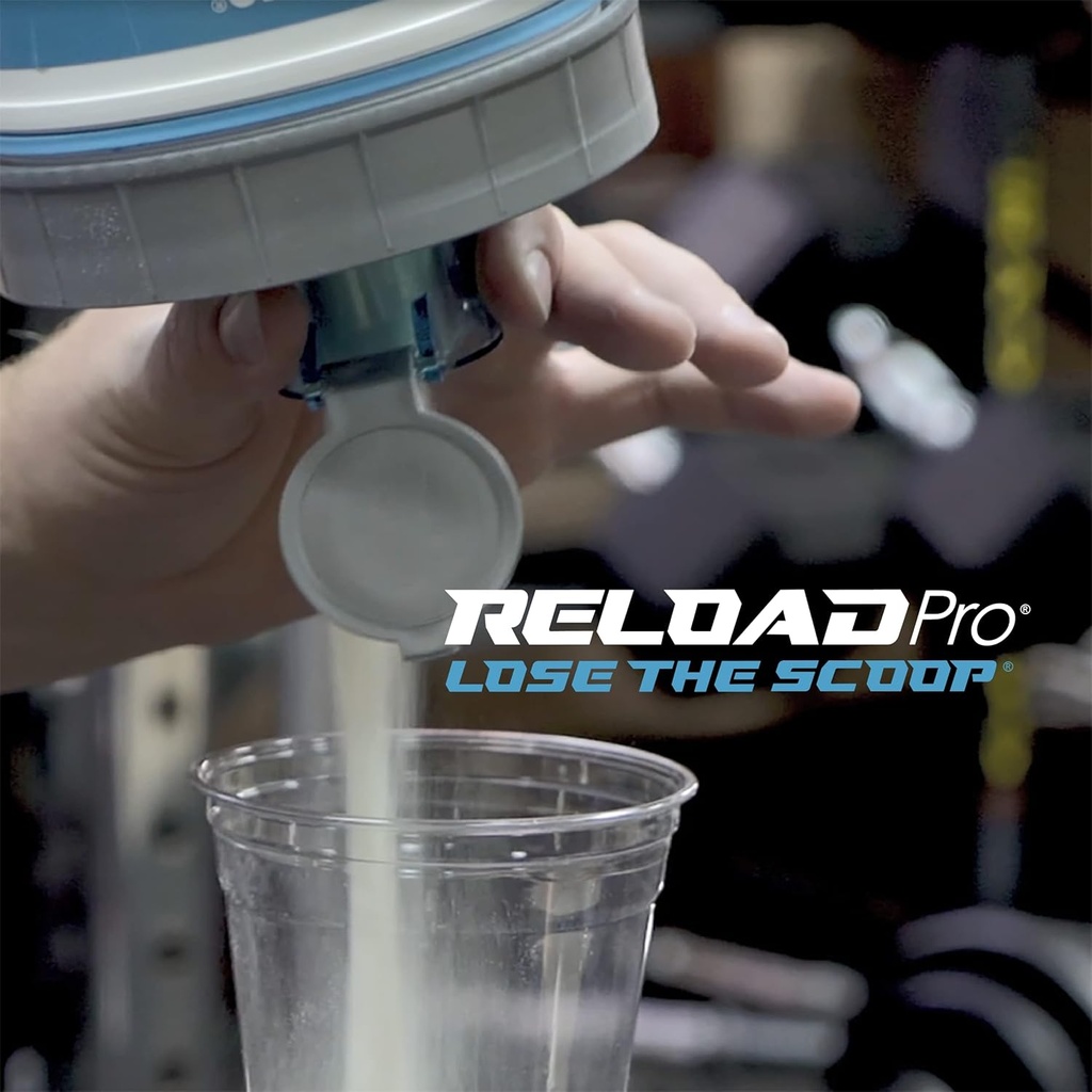 XL Protein Scoop et complément d'attache entonnoir pour les poudres avant et après l'entraînement, sans BPA, distributeur d'épreuve de déversement, convient universellement à la plupart des contenants de produit, Raging Red, Reload Pro