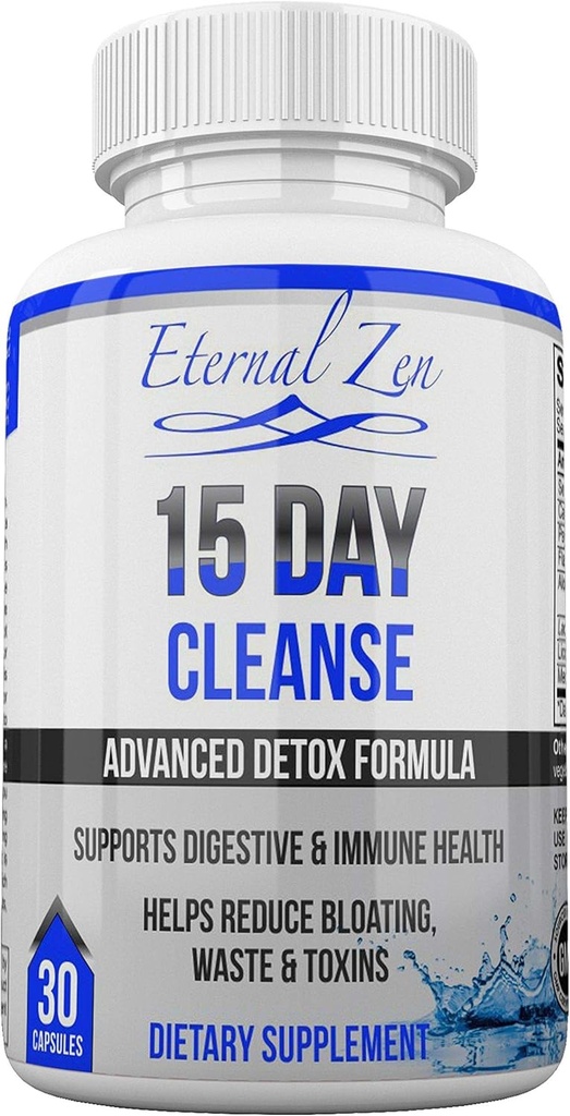 Eternal Zen 15 Day Colon Cleanser Detox avec des herbes extra-fortes, Senna est un laxatif naturel à action rapide pour le soulagement de la constipation - Nettoyage du corps entier - 30 Capsules