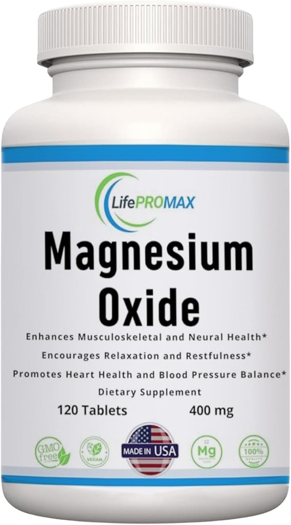 Supplément de magnésium 400mg [haute puissance] – Oxyde de magnésium pour le soutien immunitaire, la récupération musculaire, les crampes et la relaxation 120 comprimés
