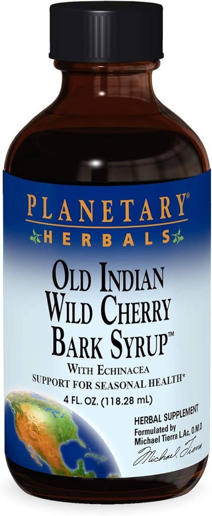Herbes Planétaires Old Indian Wild Cherry Bark Sirop avec Echinacea - Naturel - 4 oz