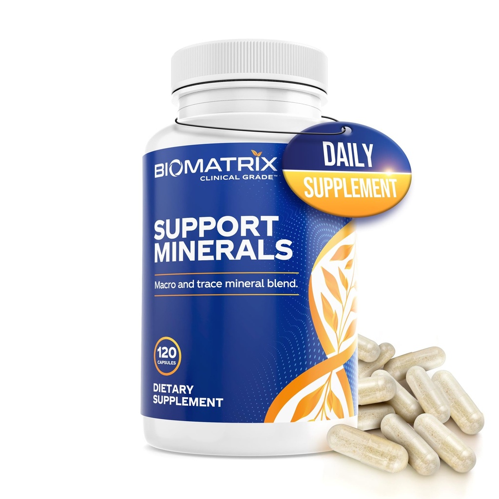 Supplément minéral BioMatrix pour hommes et femmes, Minéraux chélatés, Sans fer, Calcium, Magnésium, Cuivre, Zinc, Vitamine D, Iodine