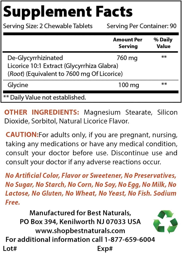 Meilleurs naturels DGL Chewable 380 mg & L-Glutamine 500 mg