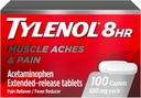 Tylenol 8 heures Acétaminophène 650 mg Caplets à libération prolongée, conception bi-layer à action rapide, soulagement rapide et long de la douleur pour les douleurs musculaires, articulaires, du dos et de l'arthrite, réducteur de fièvre, 100 Compte