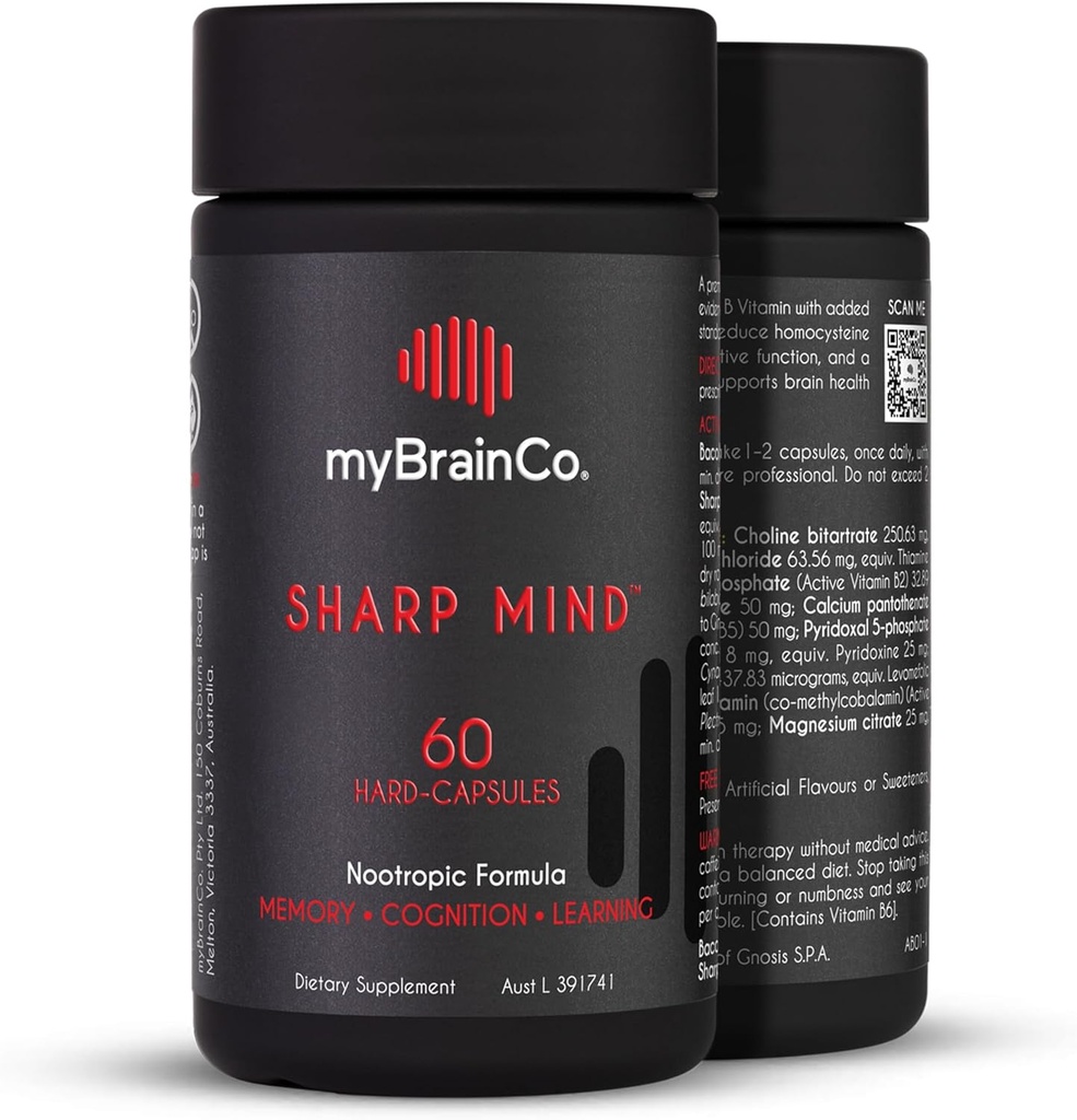 myBrainCo. Sharp Mind - Nootropic Brain Supplement for Memory & Focus - Adaptogenic Herbs & Nootropics to Support Brain Health - Rhodiola, Gingko, Phosphatidylserine and More (60 Vege-Capsules)