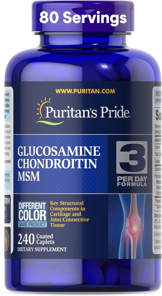 Puritan's Pride Glucosamine Chondroïtine MSM complément alimentaire pour la santé articulaire, 240 comprimés enduits (emballage peut varier)